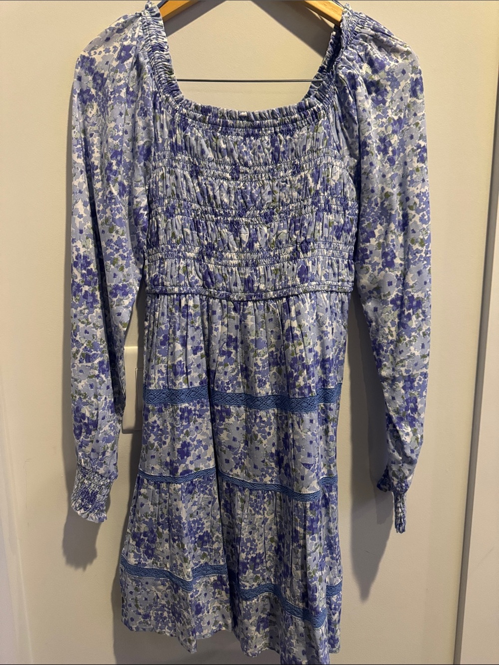 Japna Lavender Blue Floral Smocked Dress